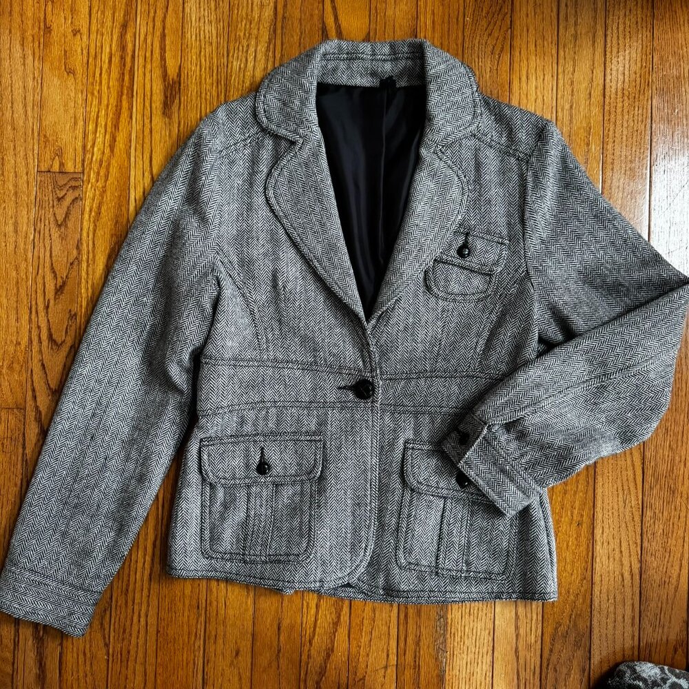 AMBITION Brown & Cream Wool Blend Herringbone Jacket – Size M